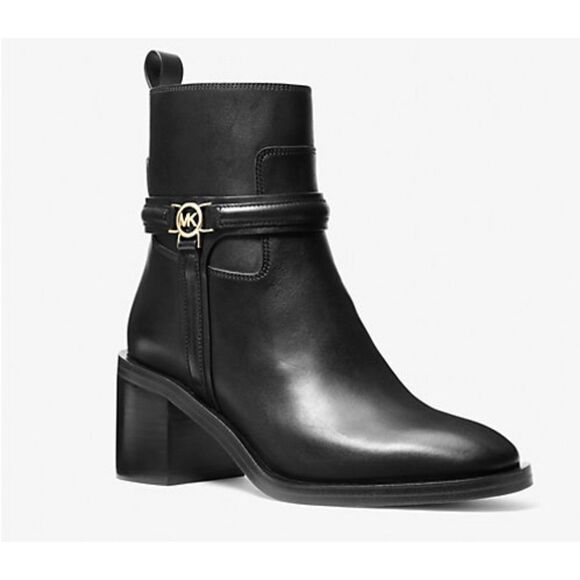 Michael Kors Mindy Black Leather Ankle Boot $295 retail - Picture 1 of 9